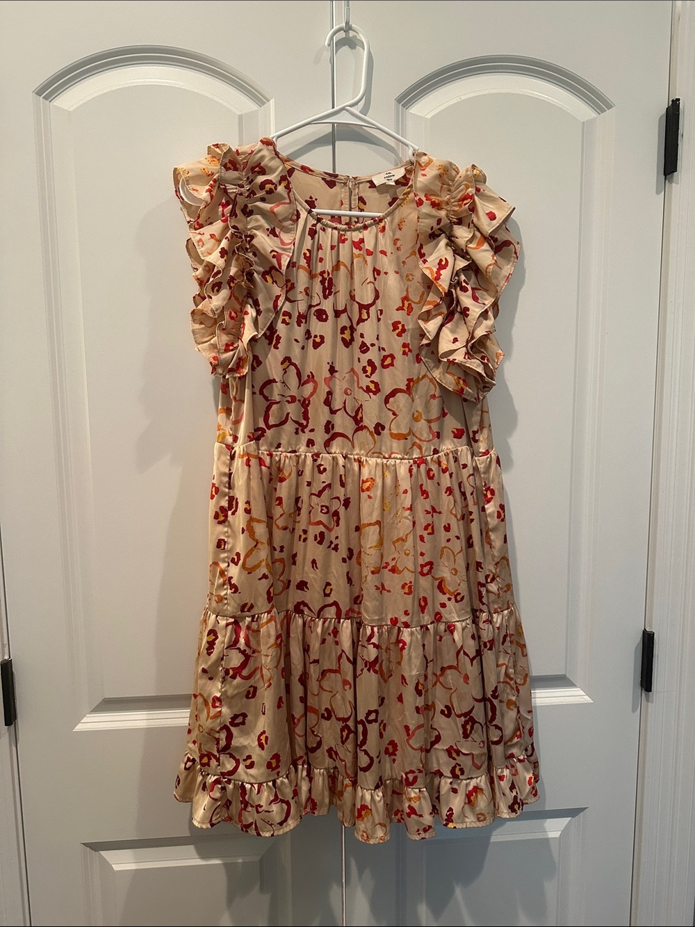 Cream Floral Ruffle Tiered Dress